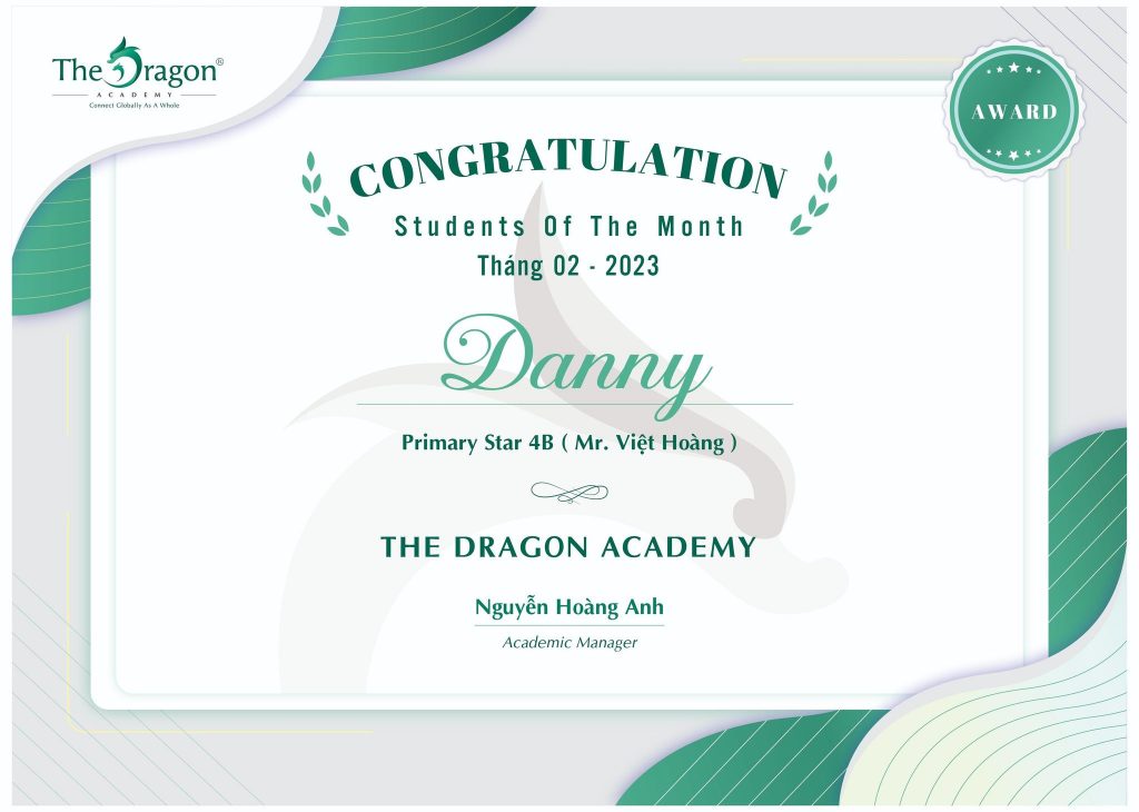 HỌC VIỆN THE DRAGON CÔNG BỐ DANH HỌC VIÊN XUẤT SẮC NHẤT CỦA THÁNG 2 2023