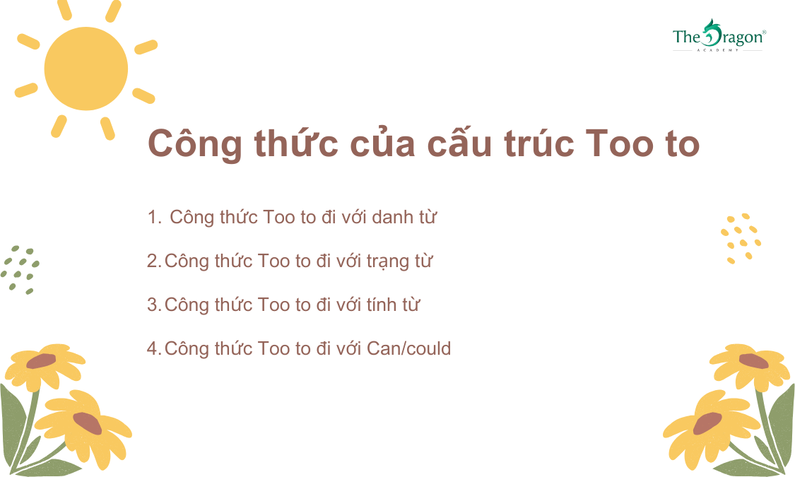 Công thức của cấu trúc Too to