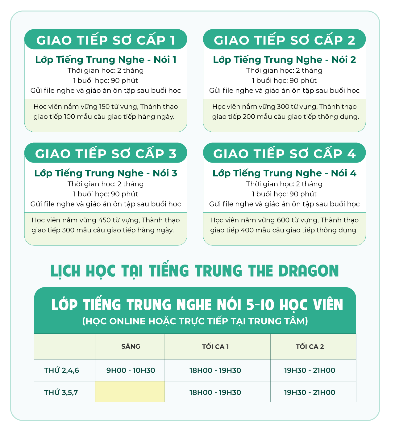 Lịch Học Trung Tâm
