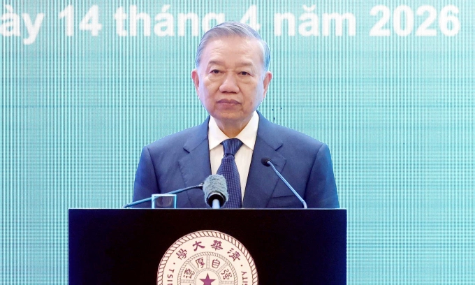 Tổng Bí thư, Chủ tịch nước Tô Lâm phát biểu chính sách tại Đại học Thanh Hoa ngày 14/4. Ảnh: TTXVN