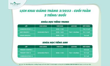 LỊCH KHAI GIẢNG KHÓA HỌC THÁNG 022023